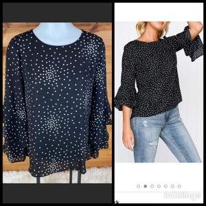 Polka dot shirt blouse black ruffle bell sleeve